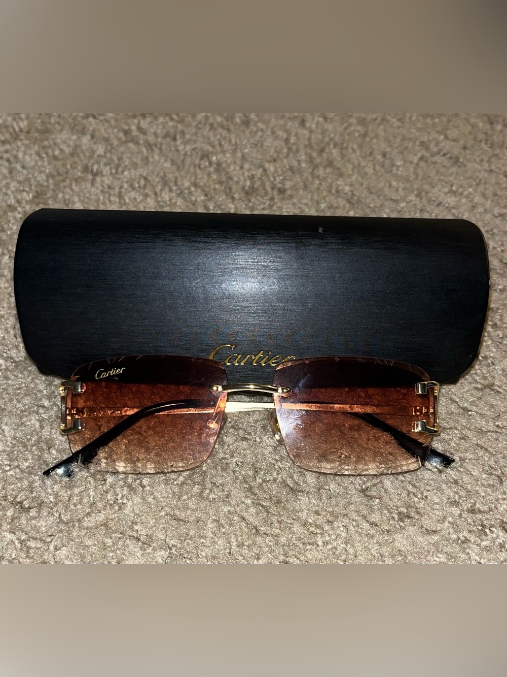 Cartier Brown Gradient Rimless Sunglasses with Gold Accents